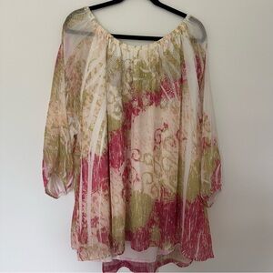 Reba (3X) Bohemian Flowy Embellished Off the Shoulder Plus Size Blouse Top